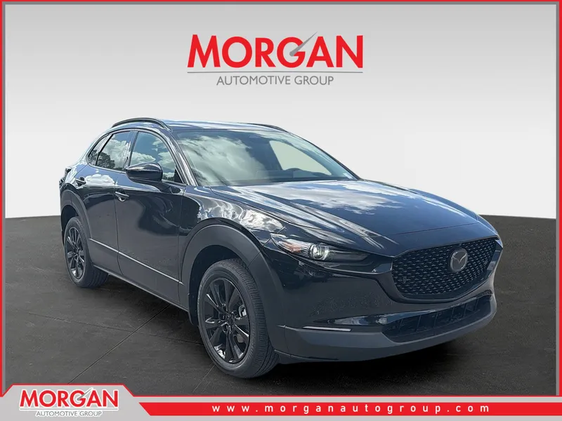 2026 Mazda CX-30 2.5 Turbo Premium Plus in Jet Black Mica — front three-quarter view