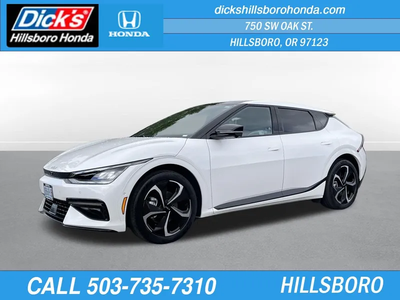 2023 Kia EV6 GT-Line in Snow White Pearl — front three-quarter view