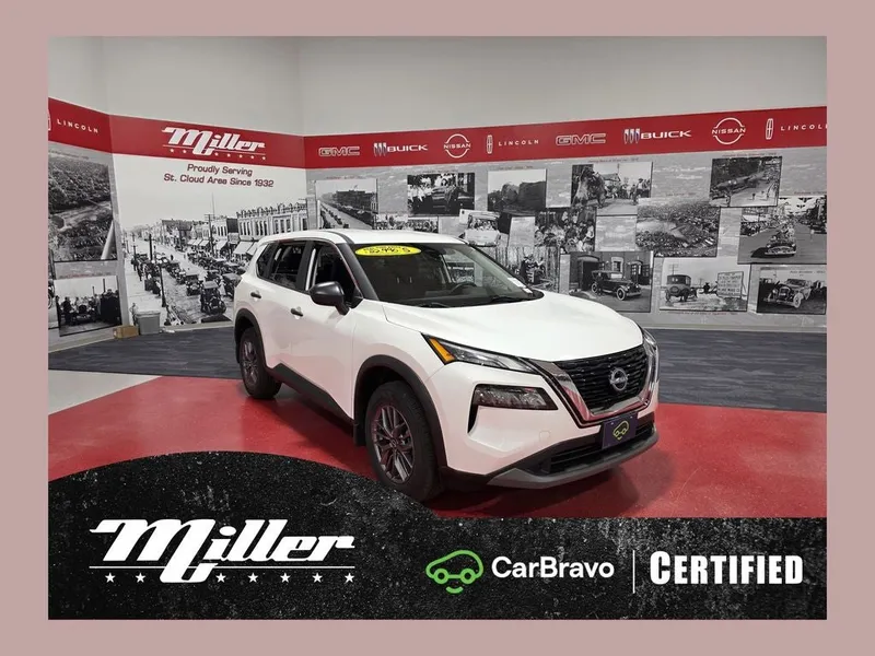 2023 Nissan Rogue S in Glacier White — front three-quarter view