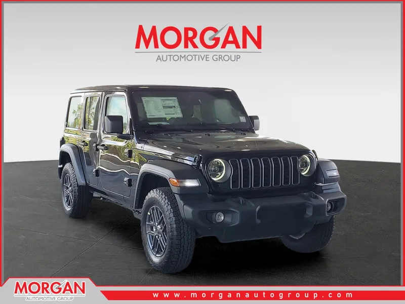 2026 Jeep Wrangler Sport S in Black Clearcoat — front three-quarter view