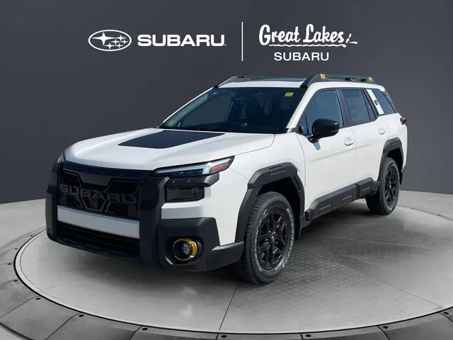 2026 Subaru OUTBACK Wilderness in Crystal White Pearl — front three-quarter view