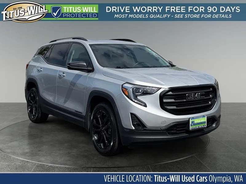 2021 GMC Terrain SLT in Quicksilver Metallic — front three-quarter view