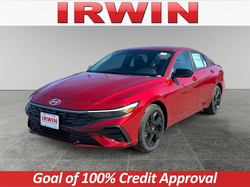 2026 Hyundai Elantra SEL Sport in Red — front three-quarter view