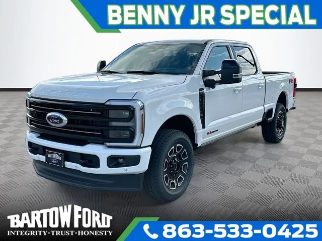 2026 Ford F-250SD Platinum 4WD CREW CAB in White Metallic — front three-quarter view