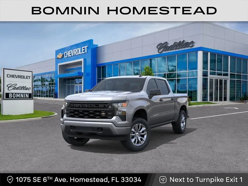 2025 Chevrolet Silverado 1500 Custom in Sterling Gray Metallic — front three-quarter view