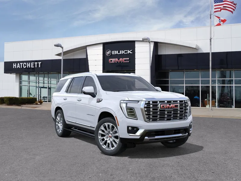 2026 GMC Yukon Denali in Glacier White Tricoat — front three-quarter view