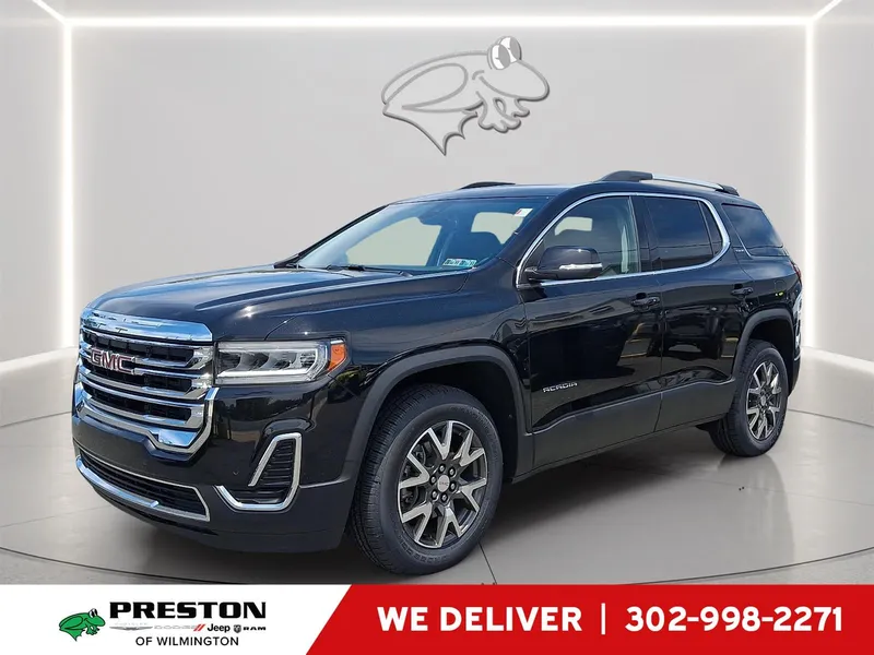 2023 GMC Acadia SLE in Ebony Twilight Metallic — front three-quarter view