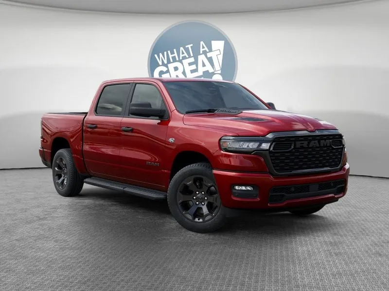 2026 RAM 1500 Express in Molten Red Pearl-Coat Exterior Paint — front three-quarter view