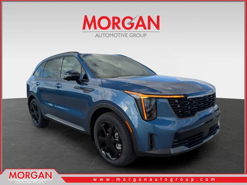 2026 Kia Sorento Hybrid X-Line SX Prestige in Mineral Blue — front three-quarter view