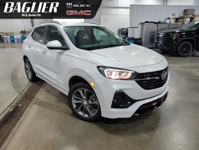 2023 Buick Encore GX Select in White Frost Tricoat — front three-quarter view