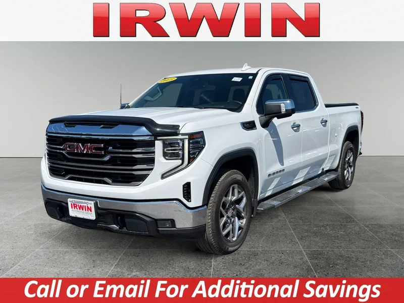 2023 GMC Sierra 1500 SLT in Summit White — front three-quarter view