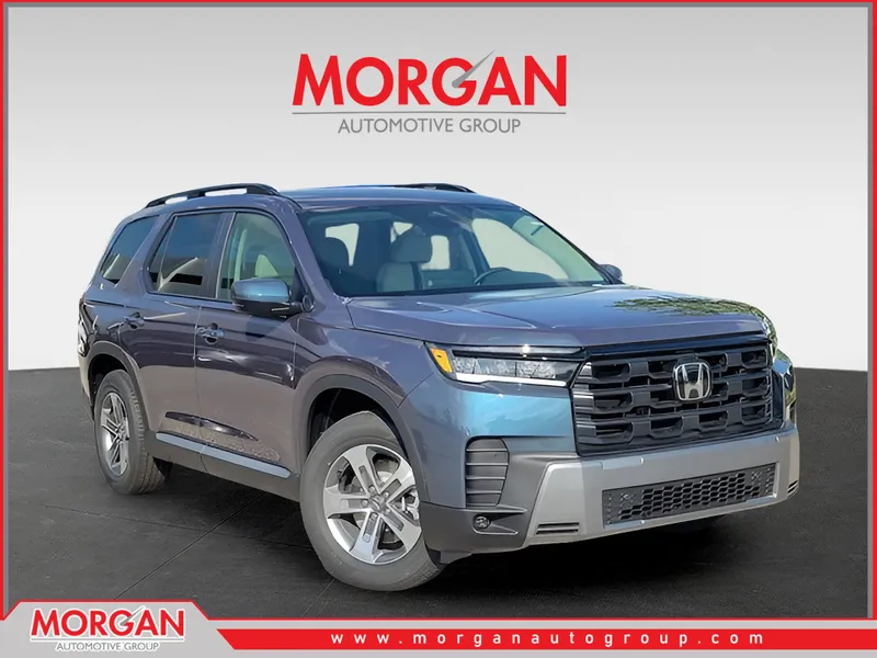 2026 Honda Pilot EX-L in Smoke Blue Pearl — front three-quarter view
