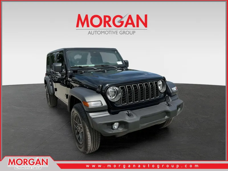 2026 Jeep Wrangler Sport S in Black Clearcoat — front three-quarter view