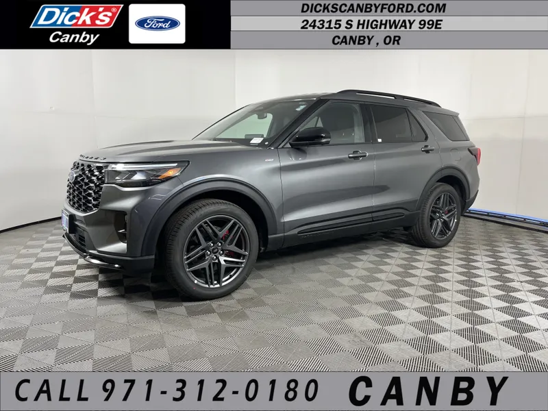 2026 Ford Explorer ST-Line in Carbonized Gray Metallic — front three-quarter view
