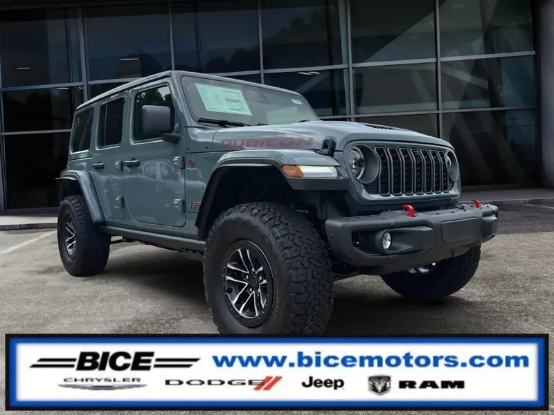 2026 Jeep Wrangler 4 Door Rubicon X 4x4 in Anvil Clear-Coat Exterior Paint — front three-quarter view