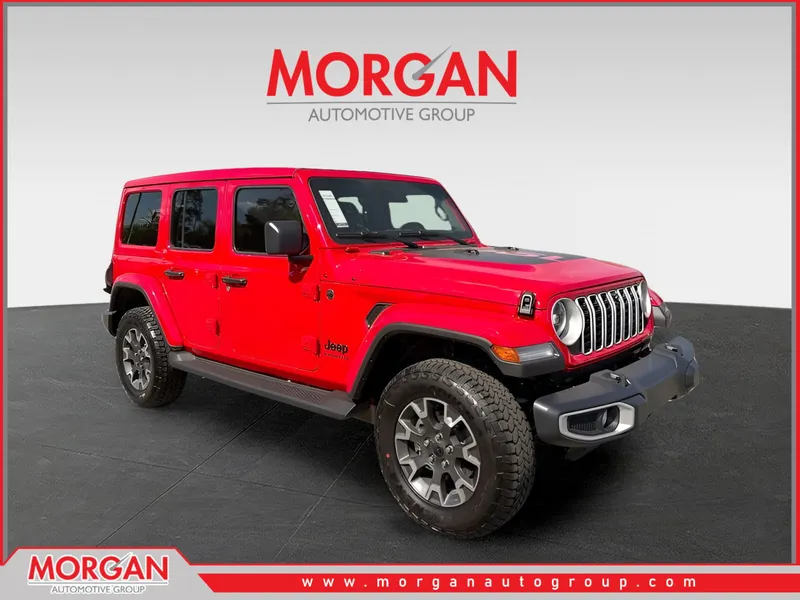2026 Jeep Wrangler Sahara in Red — front three-quarter view