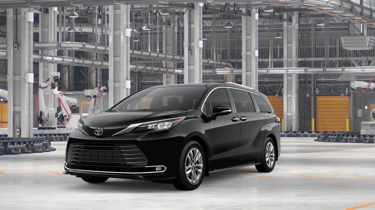 2026 Toyota Sienna Limited in Midnight Black Metallic — front three-quarter view