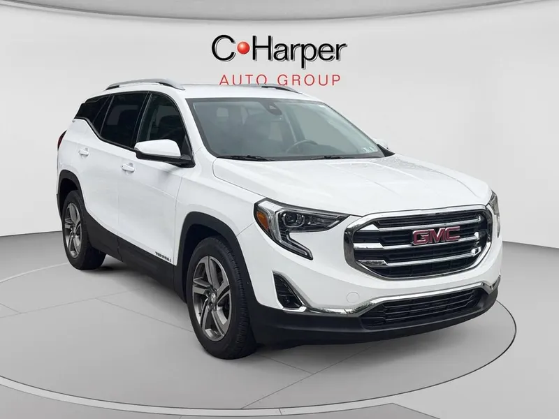 2021 GMC Terrain SLT in Summit White — front three-quarter view