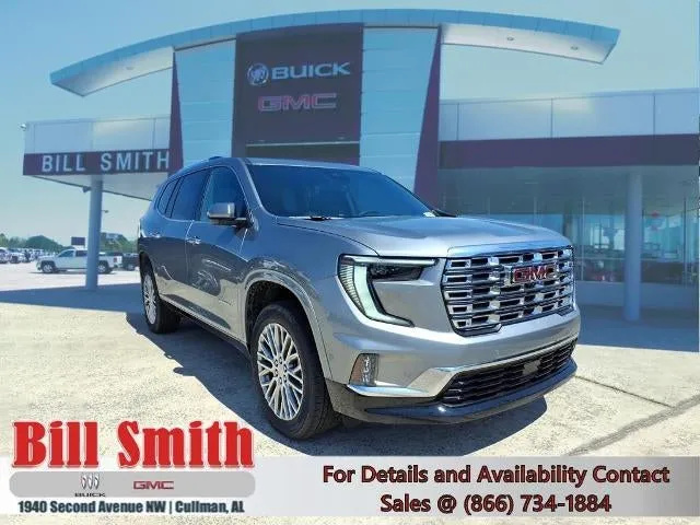 2026 GMC Acadia Denali in Sterling Metallic — front three-quarter view