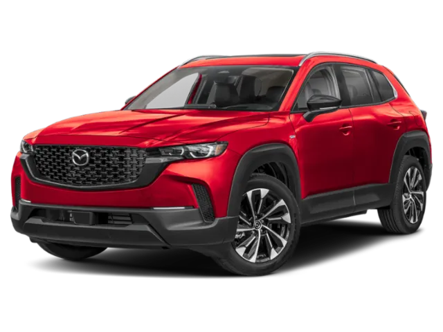 2026 Mazda CX-50 Hybrid Premium Plus in Red — front three-quarter view