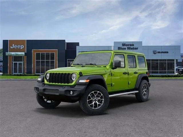 2026 Jeep Wrangler WRANGLER 4-DOOR SPORT S in Mojito Clear-Coat Exterior Paint — front three-quarter view