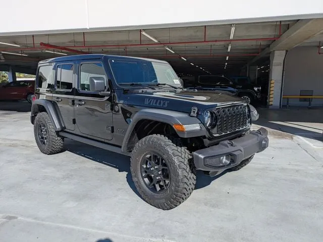 2026 Jeep Wrangler Willys in Black Clear-Coat Exterior Paint — front three-quarter view