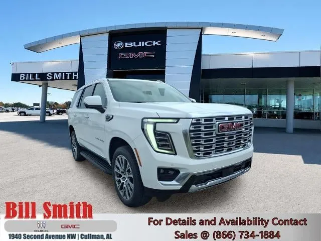 2026 GMC Yukon Denali in Summit White — front three-quarter view