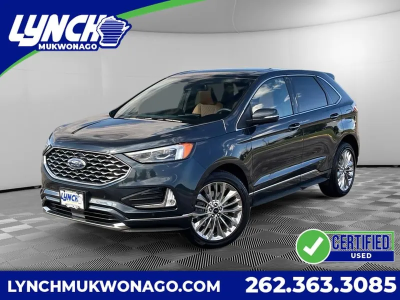 2024 Ford Edge Titanium in Stone Blue Metallic — front three-quarter view