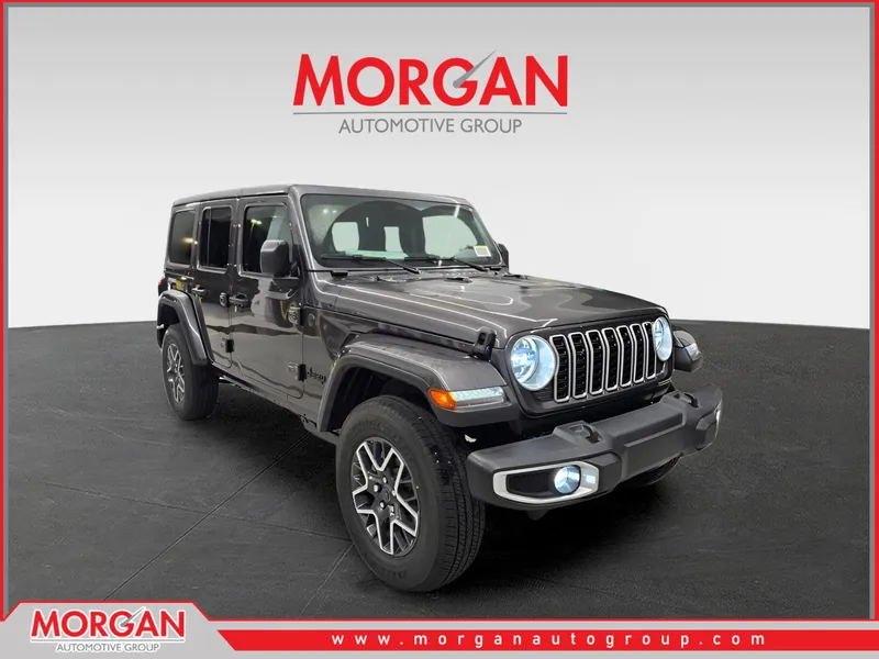 2026 Jeep Wrangler Sahara in Granite Crystal Metallic Clearcoat — front three-quarter view