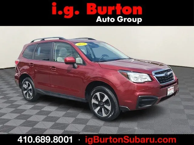 2018 Subaru Forester 2.5i Premium in Venetian Red Pearl — front three-quarter view