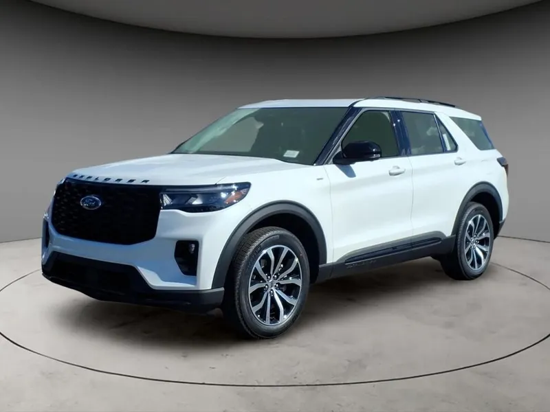 2026 Ford Explorer ST-Line in White Metallic — front three-quarter view