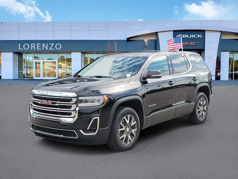 2023 GMC Acadia SLE in Ebony Twilight Metallic — front three-quarter view