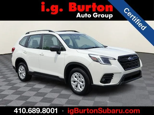 2023 Subaru Forester Base in Crystal White Pearl — front three-quarter view