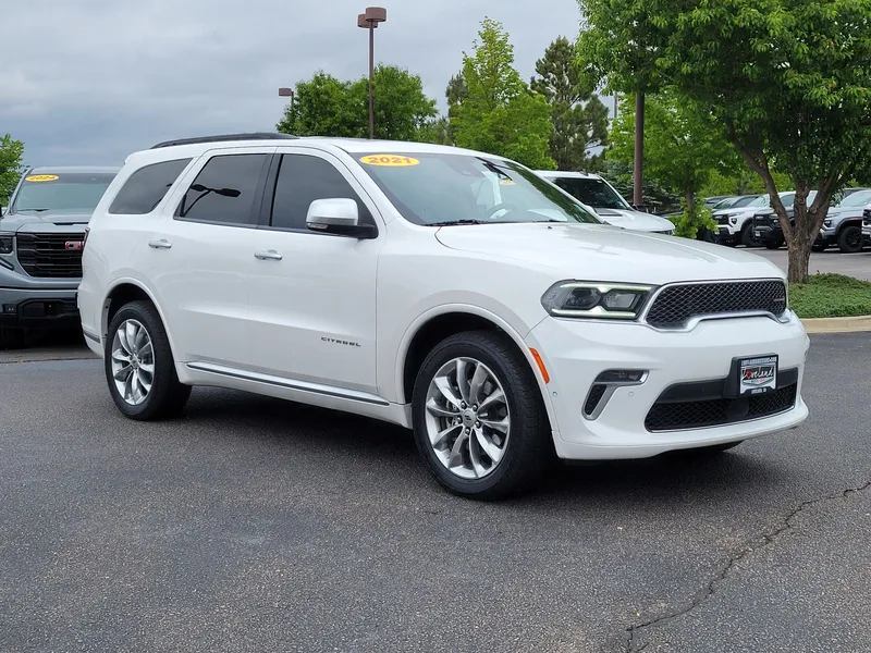 2021 Dodge Durango Citadel in Vice White — front three-quarter view