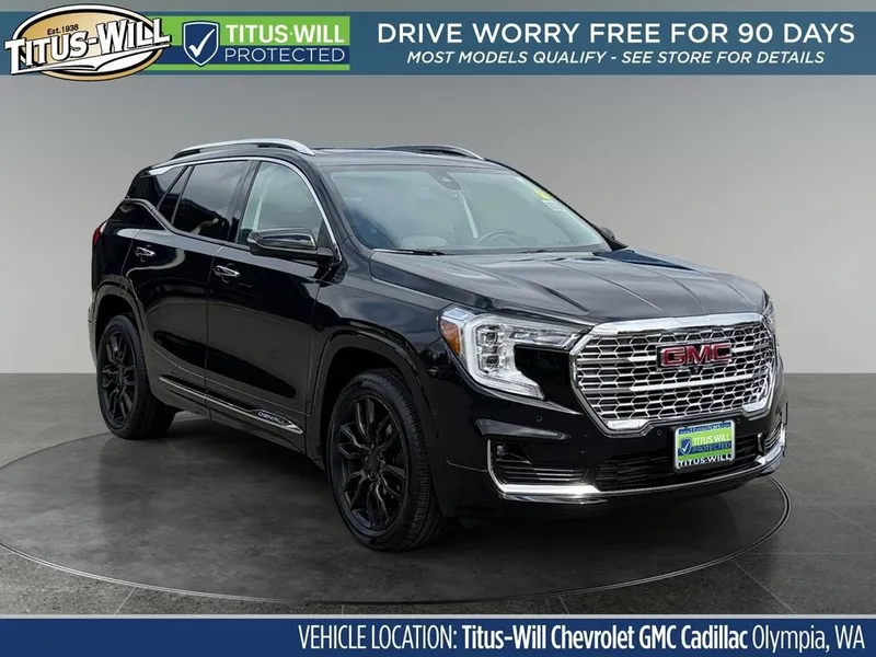 2024 GMC Terrain Denali in Ebony Twilight Metallic — front three-quarter view