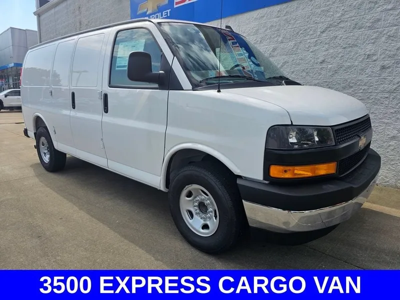 2025 Chevrolet Express Cargo WT in Summit White — front three-quarter view