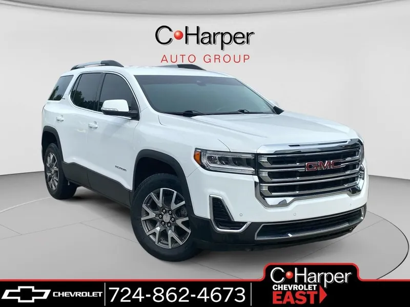 2023 GMC Acadia SLE in Summit White — front three-quarter view
