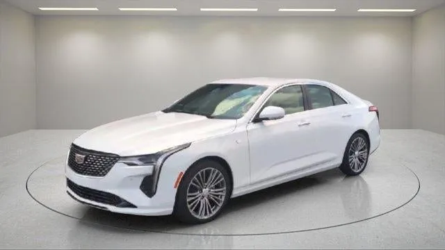 2026 Cadillac CT4 Premium Luxury in Summit White — front three-quarter view