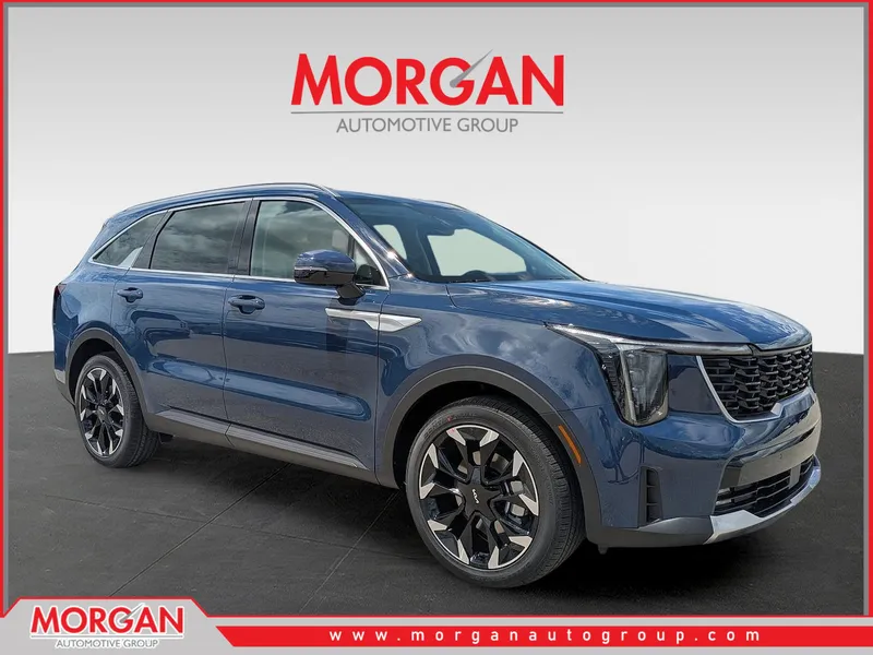 2026 Kia Sorento EX in Midnight Lake Blue — front three-quarter view