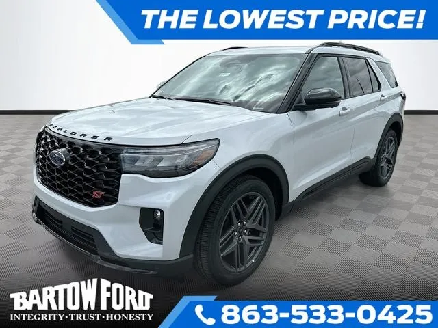 2026 Ford Explorer ST in White Metallic — front three-quarter view