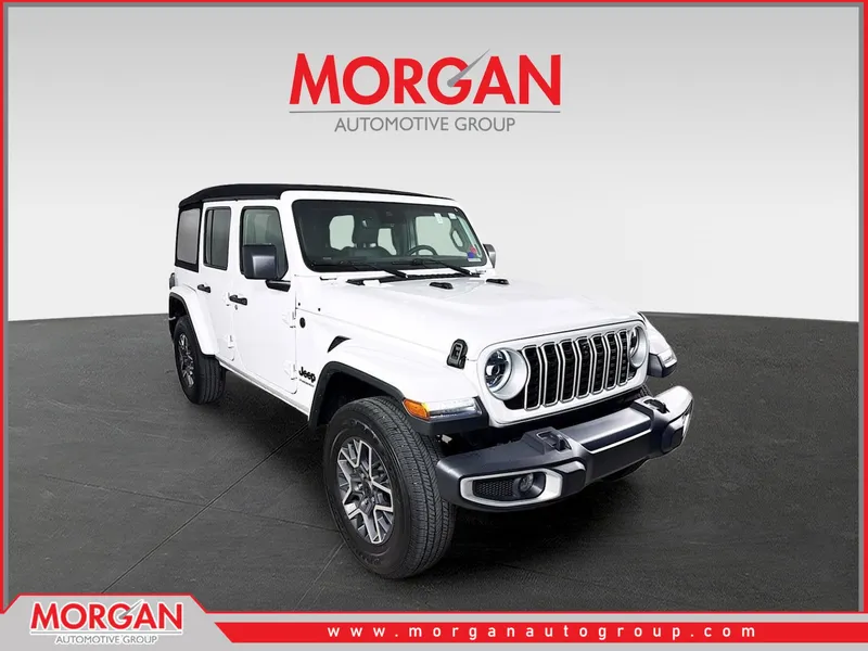 2025 Jeep Wrangler Sahara in Bright White Clearcoat — front three-quarter view