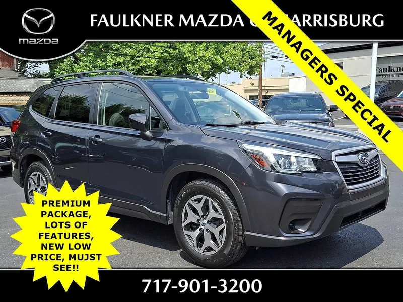 2019 Subaru Forester 2.5i Premium in Dark Gray Metallic — front three-quarter view