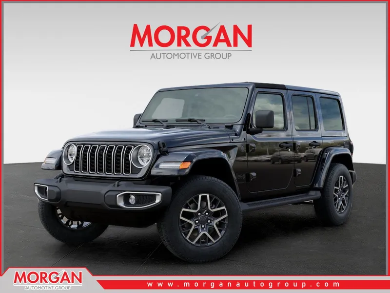 2026 Jeep Wrangler Sahara in Black — front three-quarter view