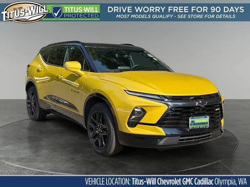 2024 Chevrolet Blazer RS in Nitro Yellow Metallic — front three-quarter view