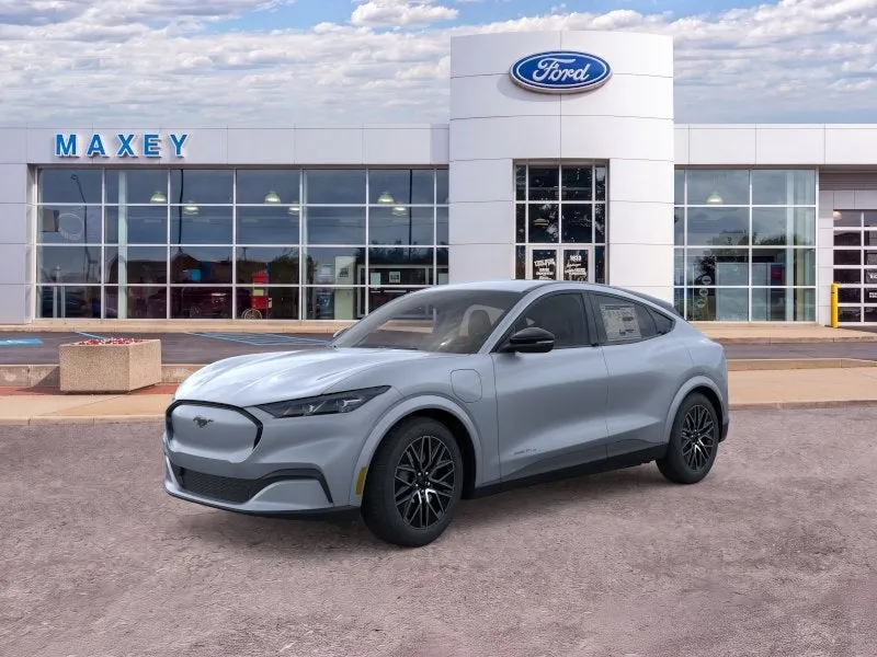 2026 Ford Mustang Mach-E Premium in Glacier Gray Metallic Tri-Coat — front three-quarter view