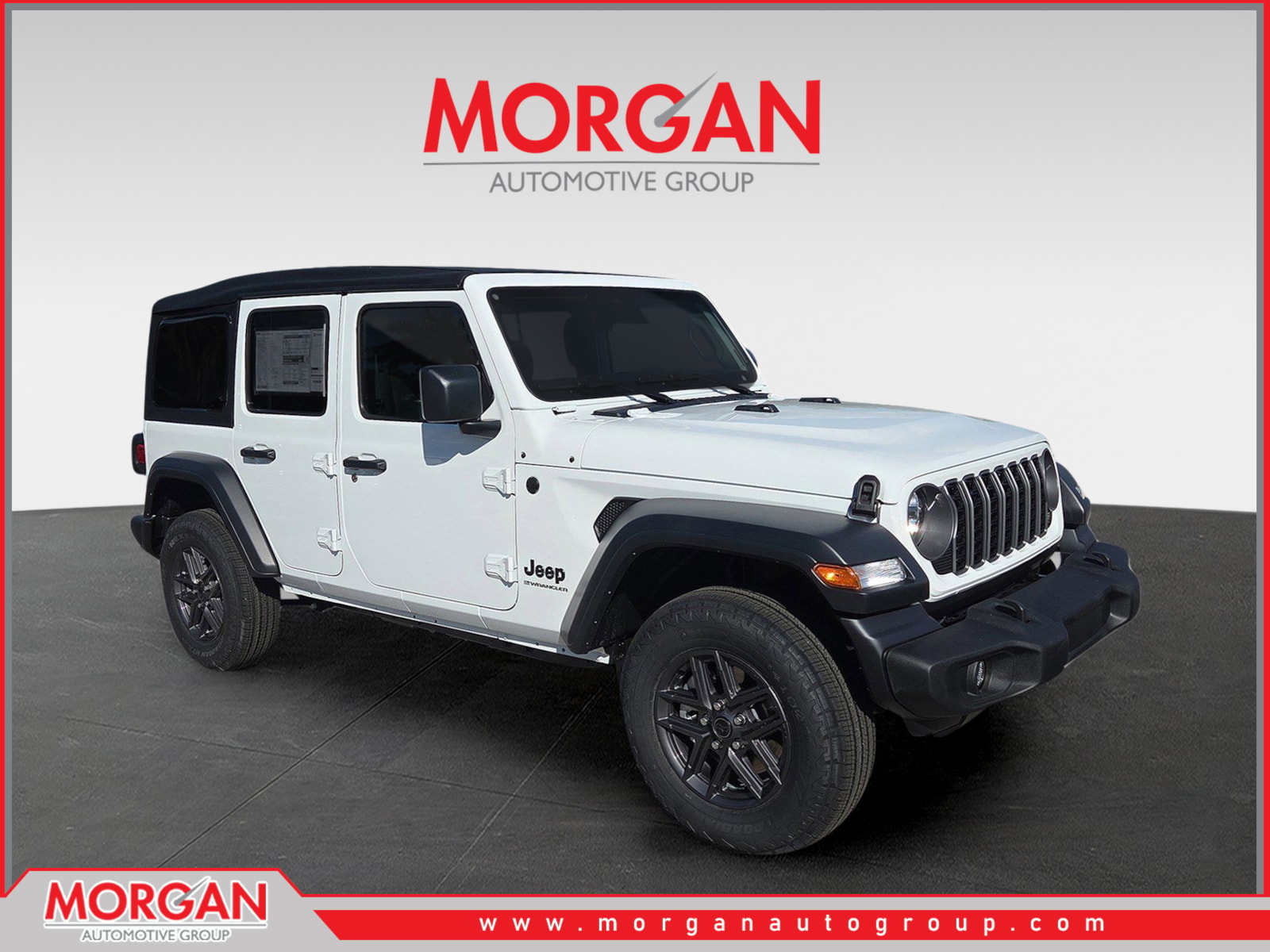 2026 Jeep Wrangler Sport S in White — front three-quarter view