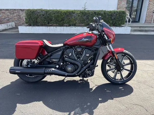 2026 Indian Motorcycle® Sport Scout RT Sunset Red Metallic — front three-quarter view