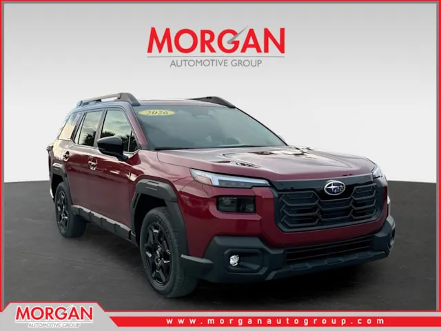 2026 Subaru Outback Limited in Red — front three-quarter view