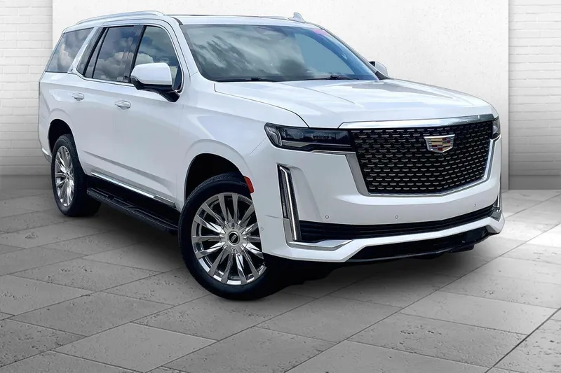 2022 Cadillac Escalade Premium Luxury in Crystal White Tricoat — front three-quarter view