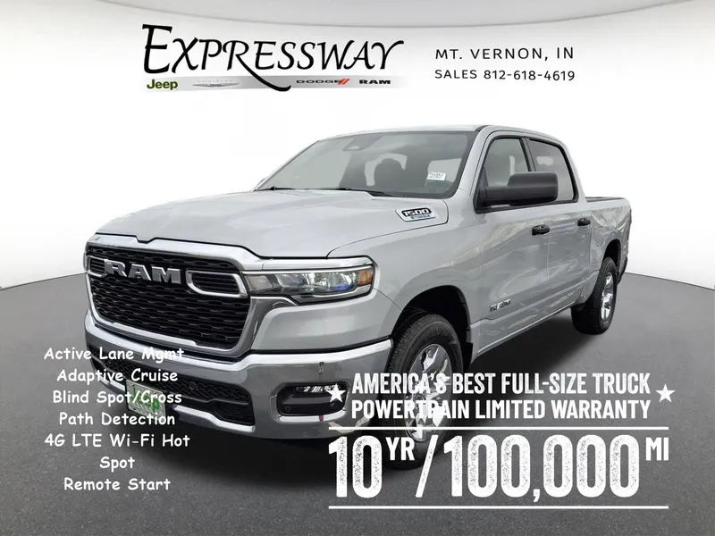2026 RAM 1500 Big Horn 4x4 Crew Cab 5'7 Box in Silver Zynith Exterior Paint — front three-quarter view